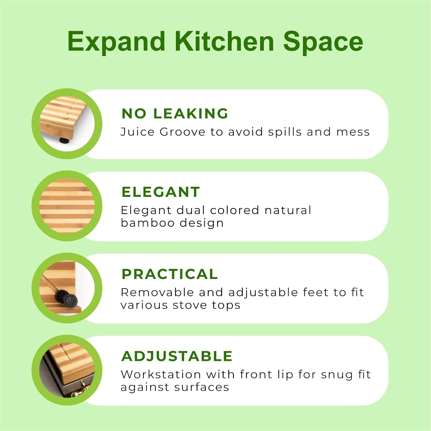 Prosumer's Choice Premium Bamboo Large Cutting Boards Stovetop Cover with Juice Grooves For Kitchen Large Wooden Butcher Block for Turkey, Meat, Vegetables, BBQ with Adjustable Legs, 11 X 21.251