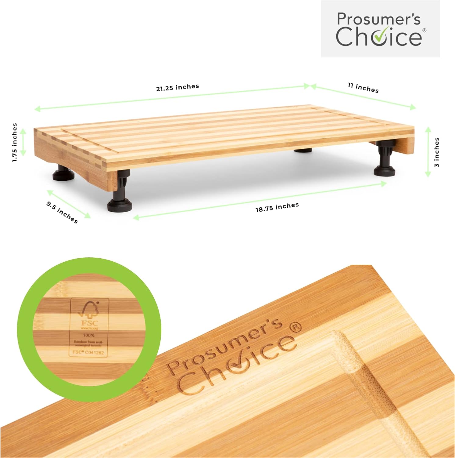 Prosumer's Choice Premium Bamboo Large Cutting Boards Stovetop Cover with Juice Grooves For Kitchen Large Wooden Butcher Block for Turkey, Meat, Vegetables, BBQ with Adjustable Legs, 11 X 21.254