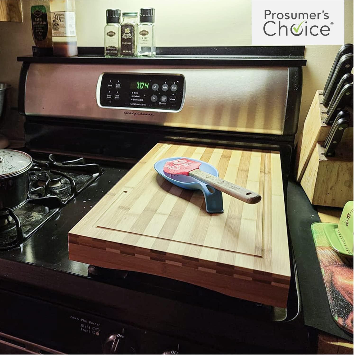 Prosumer's Choice Premium Bamboo Large Cutting Boards Stovetop Cover with Juice Grooves For Kitchen Large Wooden Butcher Block for Turkey, Meat, Vegetables, BBQ with Adjustable Legs, 11 X 21.255