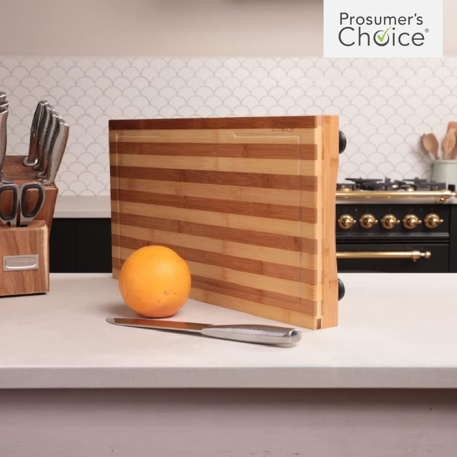 Prosumer's Choice Premium Bamboo Large Cutting Boards Stovetop Cover with Juice Grooves For Kitchen Large Wooden Butcher Block for Turkey, Meat, Vegetables, BBQ with Adjustable Legs, 11 X 21.259