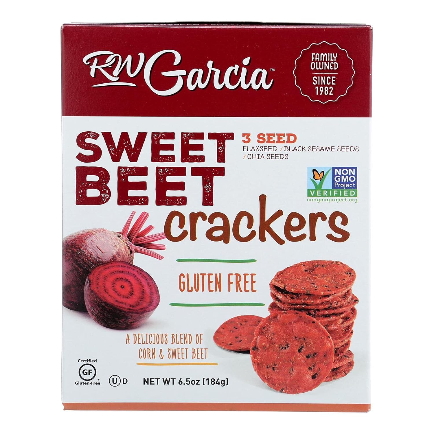 R. W. GARCIA, Crackers, 3 Seed Beet, Pack of 6, Size 6.5 OZ, (Gluten Free GMO Free Kosher Vegan Wheat Free)6 R. W. GARCIA, Crackers, 3 Seed Beet, Pack of 6, Size 6.5 OZ, (Gluten Free GMO Free Kosher Vegan Wheat Free)6