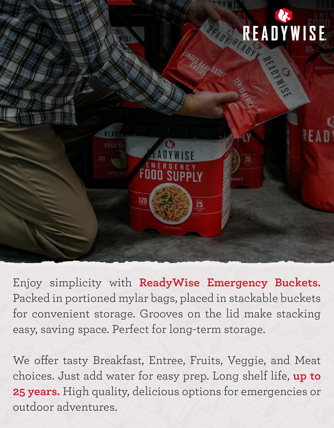 READYWISE - 30 Day, Emergency Food Supply, 298 Servings, 2 Buckets, Freeze-Dried, MRE, Camping, Hiking, Survival, Adventure Meal, 25-Year Shelf Life0