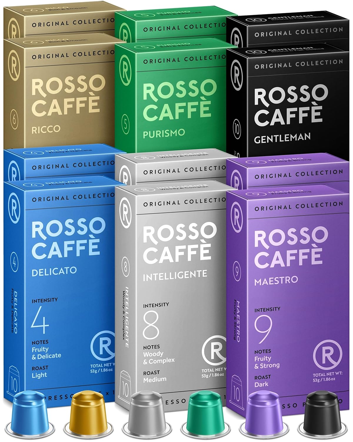 ROSSO CAFFE Espresso Capsules for Nespresso Machines - 120 Coffee Pods Variety Value Pack - Premium Aluminium Capsules - Breakfast, Medium, and Dark Roast ROSSO CAFFE Espresso Capsules for Nespresso Machines - 120 Coffee Pods Variety Value Pack - Premium Aluminium Capsules - Breakfast, Medium, and Dark Roast
