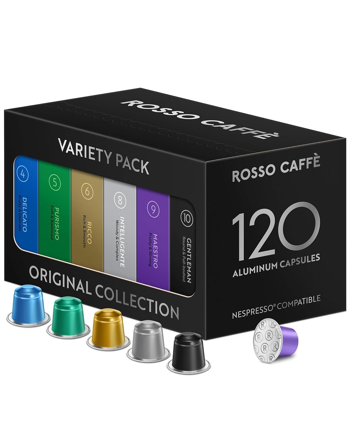 ROSSO CAFFE Espresso Capsules for Nespresso Machines - 120 Coffee Pods Variety Value Pack - Premium Aluminium Capsules - Breakfast, Medium, and Dark Roast1