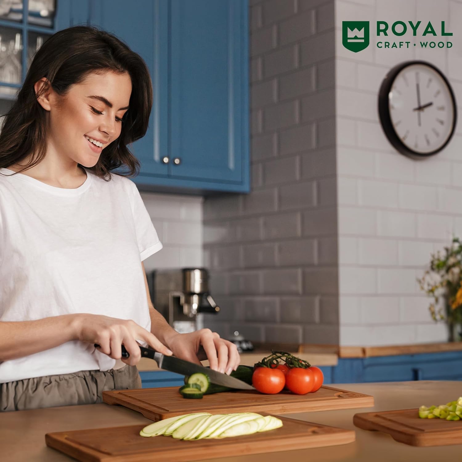 ROYAL CRAFT WOOD Wooden Cutting Boards for Kitchen Meal Prep & Serving - Bamboo Wood Serving Board Set with Deep Juice Groove Side Handles - Charcuterie & Chopping Butcher Block for Meat (3 Pcs)11