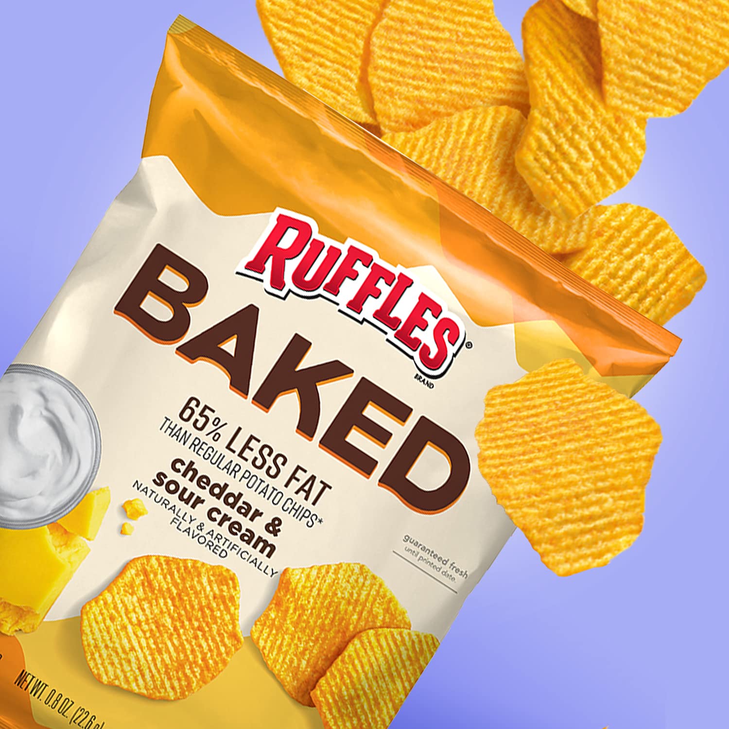 RUFFLES Oven Baked Cheddar & Sour Cream Flavored Potato Crisps, 1.125 Ounce (Pack of 64)2