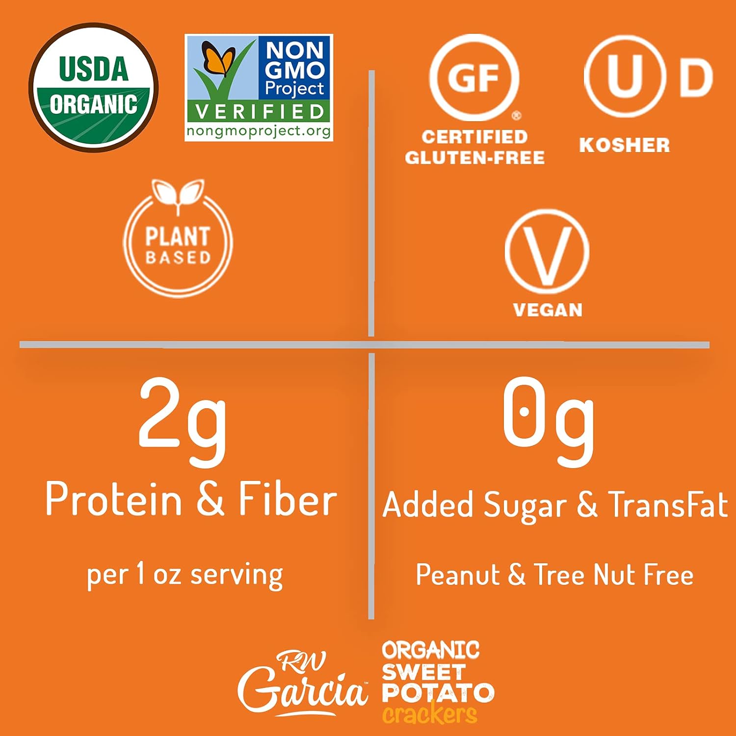 RW Garcia Organic Sweet Potato Crackers, Gluten Free, 5.5oz boxes, 6 pack7
