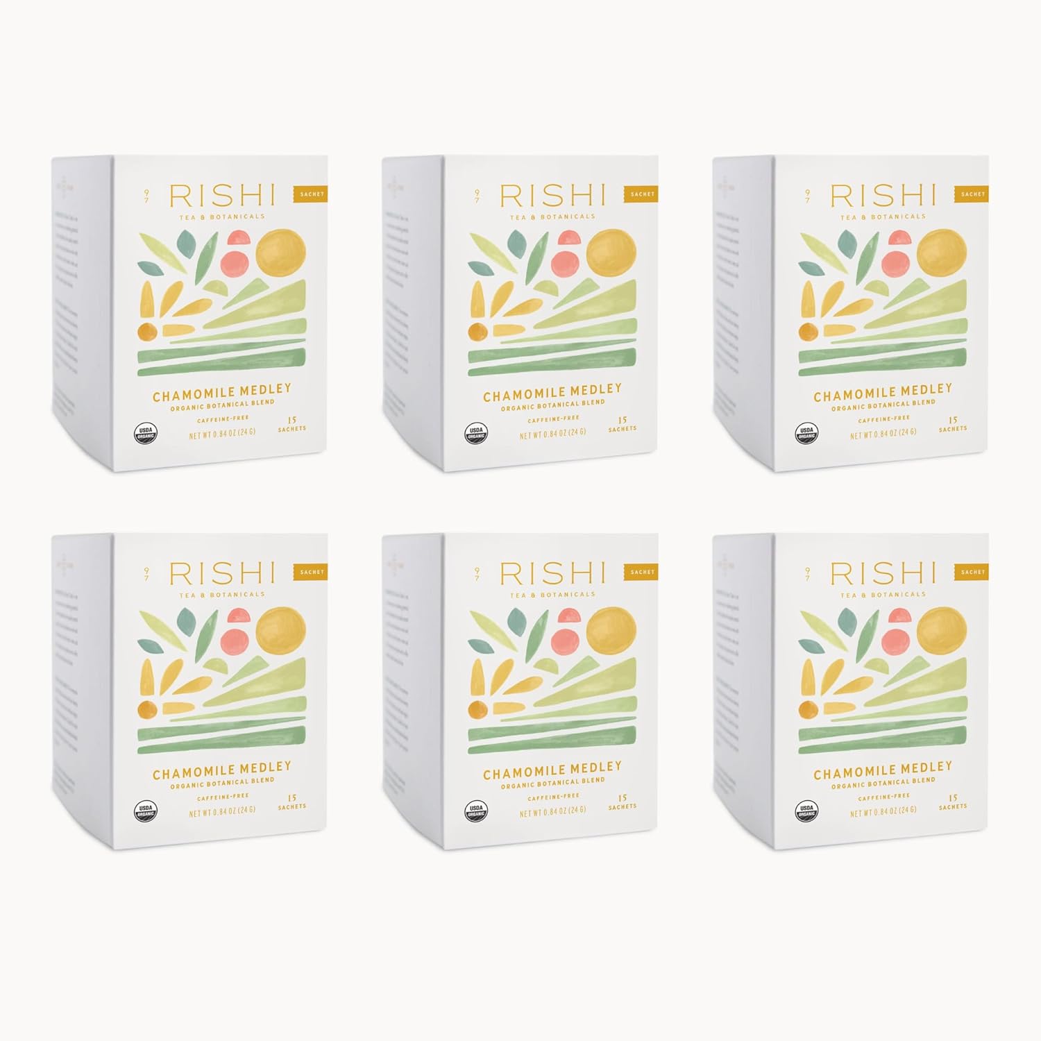 Rishi Tea Chamomile Medley Herbal Tea - Organic, Caffeine Free Sachet Tea Bags, Sleep Friendly Calming Chamomile Flowers with Lemon Verbena & Mint - 15 Count (Pack of 6) Rishi Tea Chamomile Medley Herbal Tea - Organic, Caffeine Free Sachet Tea Bags, Sleep Friendly Calming Chamomile Flowers with Lemon Verbena & Mint - 15 Count (Pack of 6)
