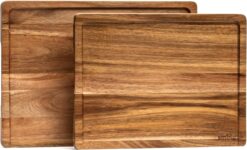 SMIRLY Wood Cutting Board, Bamboo Cutting Board Set, Chopping Board and Wooden Cutting Boards for Kitchen, Small Wood Cutting Board and butcher block (Acacia Wood, 2 Pack)