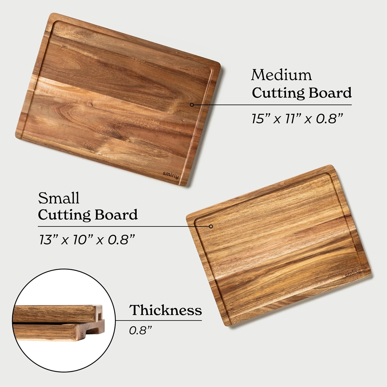 SMIRLY Wood Cutting Board, Bamboo Cutting Board Set, Chopping Board and Wooden Cutting Boards for Kitchen, Small Wood Cutting Board and butcher block (Acacia Wood, 2 Pack)1