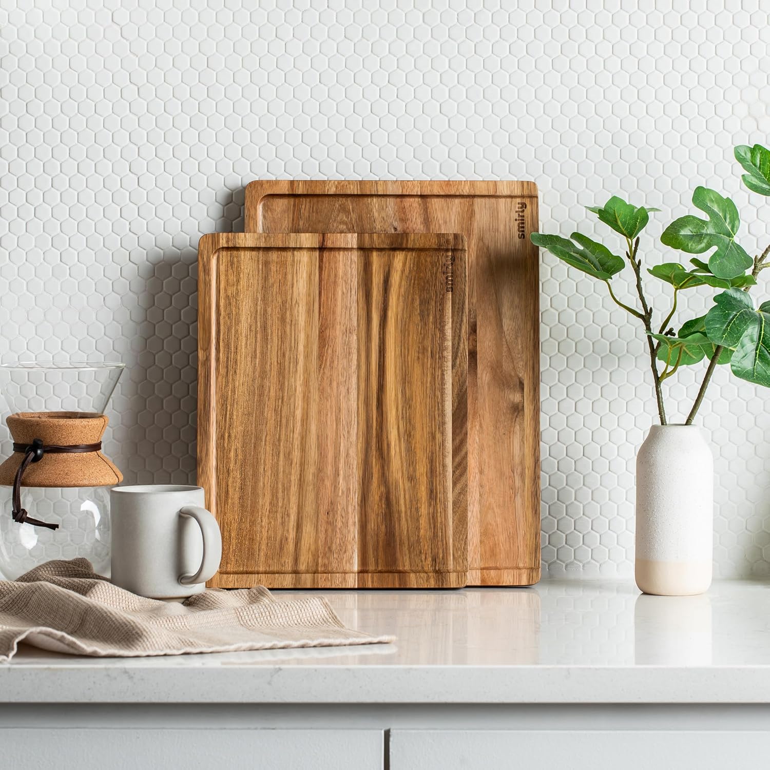 SMIRLY Wood Cutting Board, Bamboo Cutting Board Set, Chopping Board and Wooden Cutting Boards for Kitchen, Small Wood Cutting Board and butcher block (Acacia Wood, 2 Pack)7