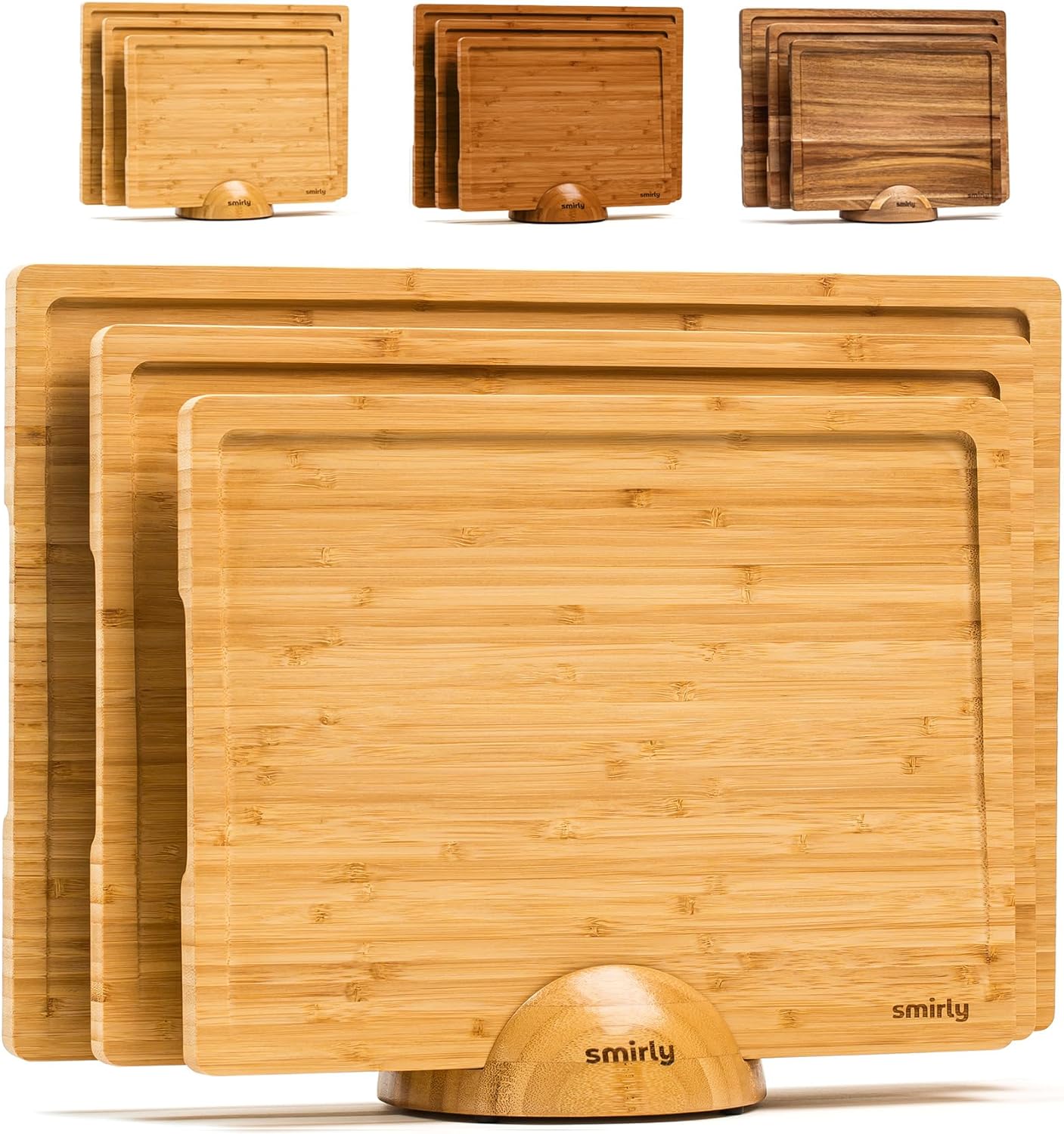 SMIRLY Wooden Cutting Boards For Kitchen - Bamboo Cutting Board Set with Holder, Wood Cutting Board Set, Cutting Board Wood, Wooden Chopping Board, Wooden Cutting Board Set SMIRLY Wooden Cutting Boards For Kitchen - Bamboo Cutting Board Set with Holder, Wood Cutting Board Set, Cutting Board Wood, Wooden Chopping Board, Wooden Cutting Board Set