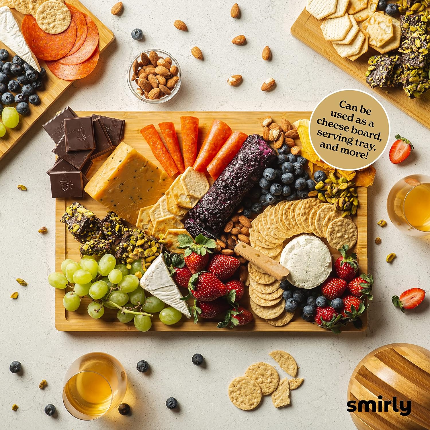 SMIRLY Wooden Cutting Boards For Kitchen - Bamboo Cutting Board Set with Holder, Wood Cutting Board Set, Cutting Board Wood, Wooden Chopping Board, Wooden Cutting Board Set3