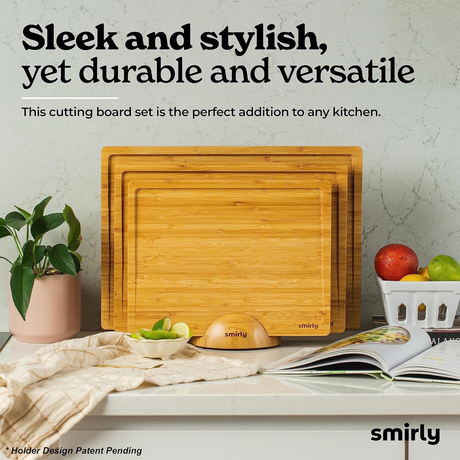 SMIRLY Wooden Cutting Boards For Kitchen - Bamboo Cutting Board Set with Holder, Wood Cutting Board Set, Cutting Board Wood, Wooden Chopping Board, Wooden Cutting Board Set8