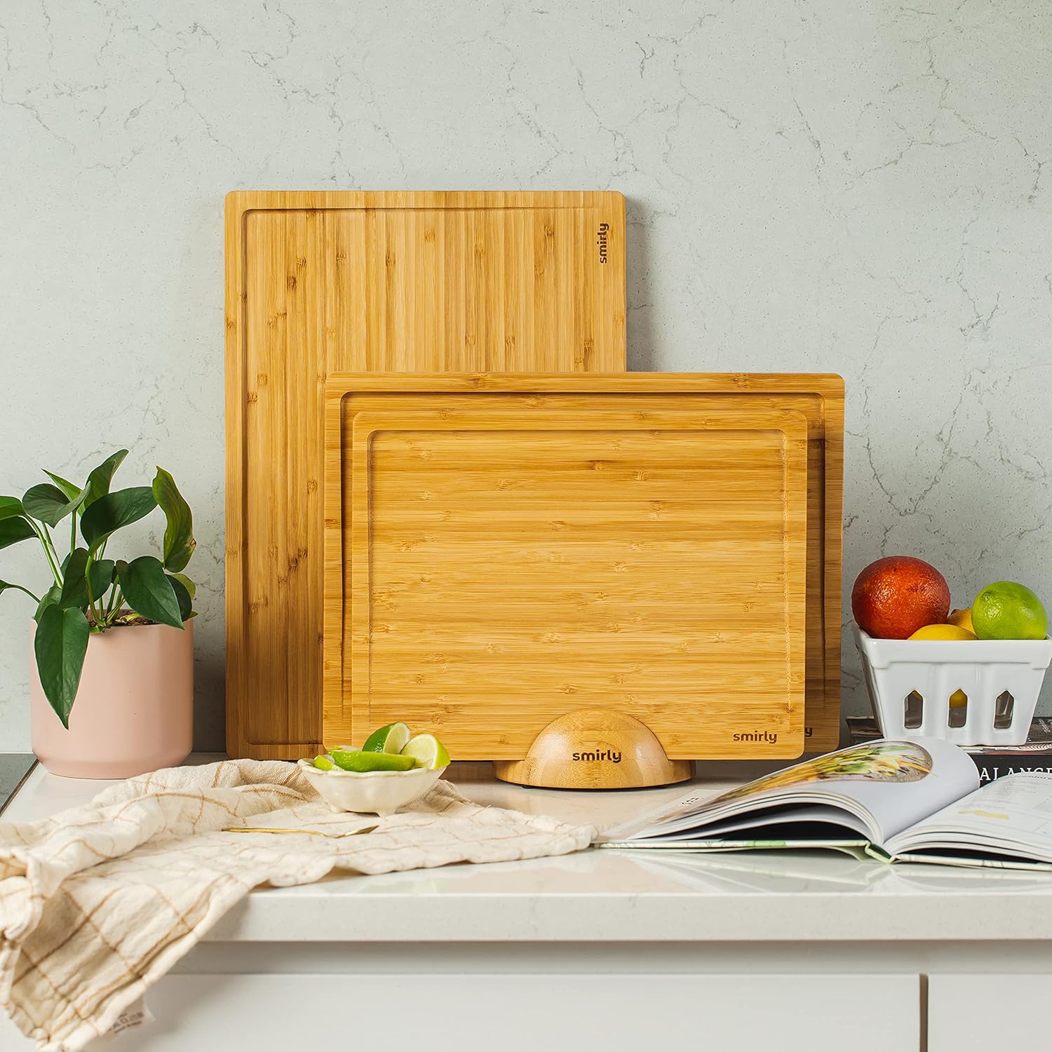 SMIRLY Wooden Cutting Boards For Kitchen - Bamboo Cutting Board Set with Holder, Wood Cutting Board Set, Cutting Board Wood, Wooden Chopping Board, Wooden Cutting Board Set9