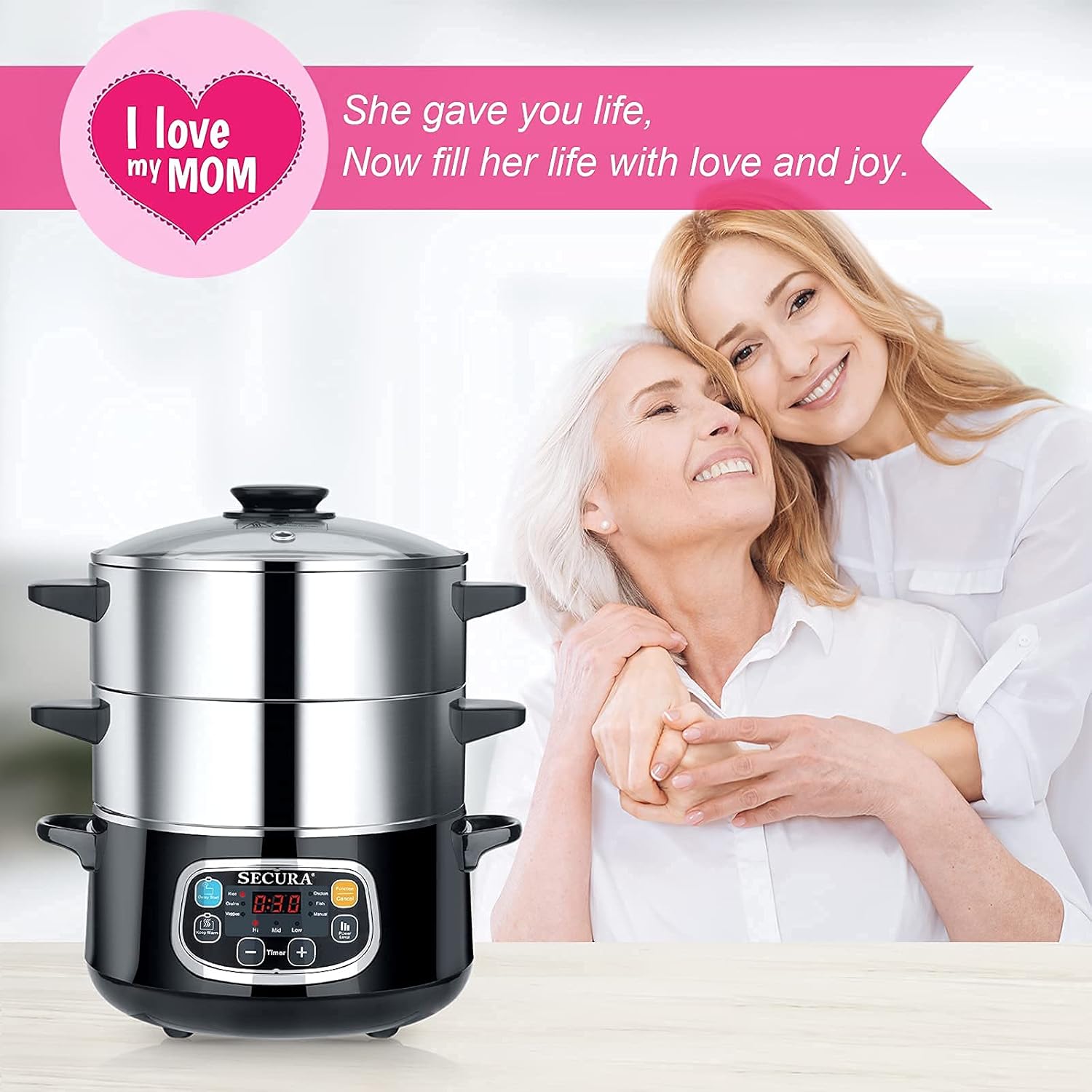 Secura Electric Food Steamer, Vegetable Double Tiered Stackable Baskets with Timer 1200W Fast Heating Stainless Steel Digital Steamer 8.5 Quart33