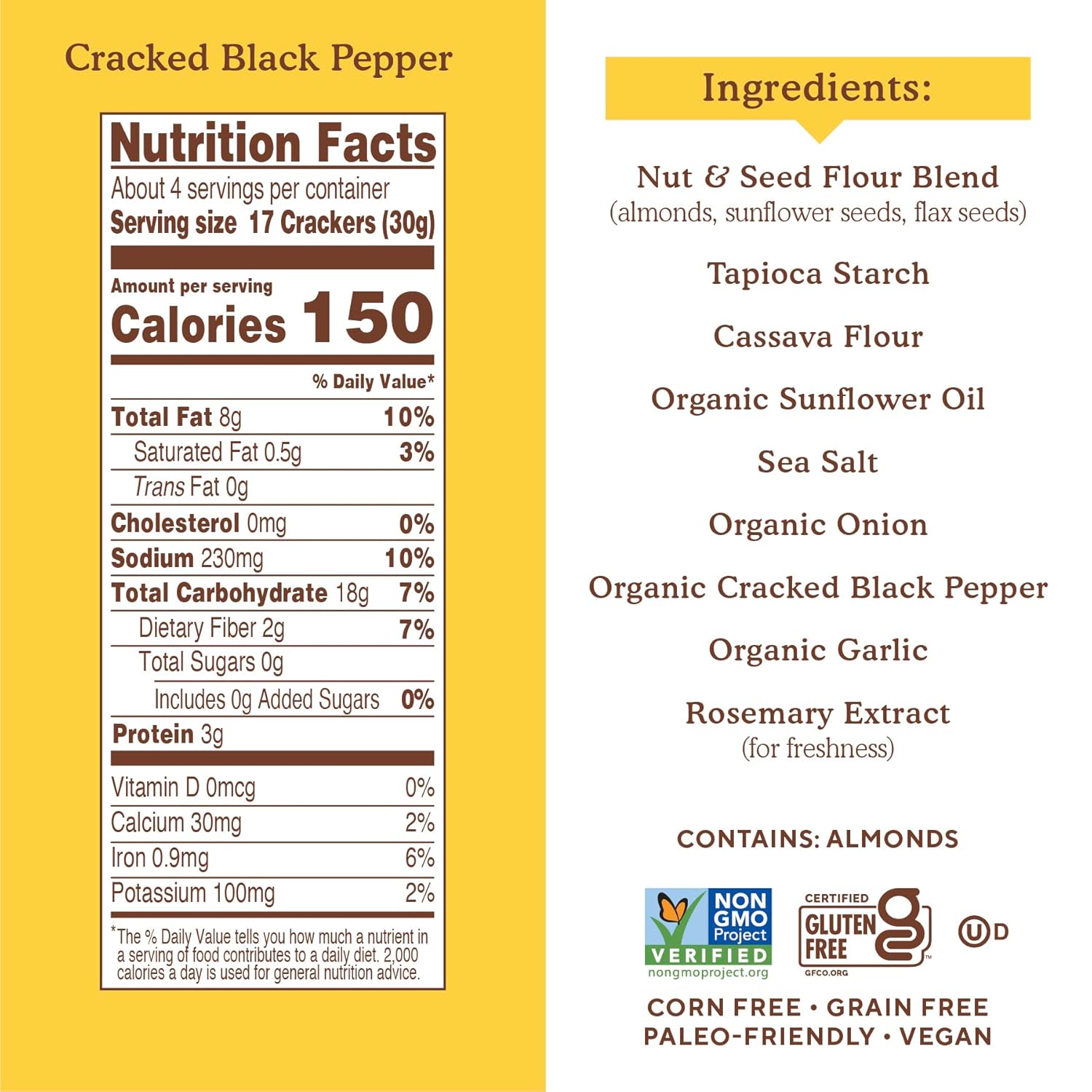 Simple Mills Almond Flour Crackers Black Cracked Pepper Gluten Flax Seed 4.25 oz Pack of 67