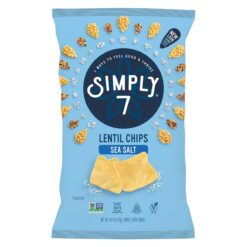 Simply 7, Lentil Chips, Sea Salt, 4 oz,12 Pack, Non-GMO, Nut-Free, Vegetarian, Low Calorie, Plant-Based, Cholesterol-Free, Low Fat, Vegan Snack