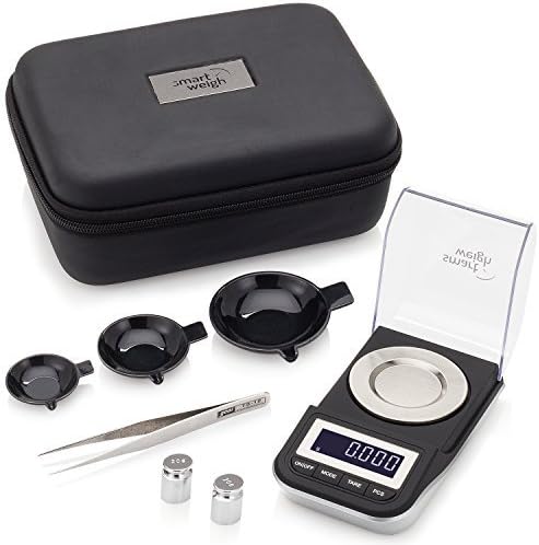 Smart Weigh 50g x 0.001 Grams, Premium High Precision Digital Milligram Scale, Includes Tweezers, Calibration Weights,Three Weighing Pans and Case-