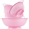 Stainless Steel Colander 3 Piece,Metal Strainer Basket with Solid Base and Handles for Kitchen Food,Pasta, Noodles, Vegetables and Fruits,Powder Coated,BPA Free,Dishwasher Safe,2 & 3 & 4.5 Qt (Pink)