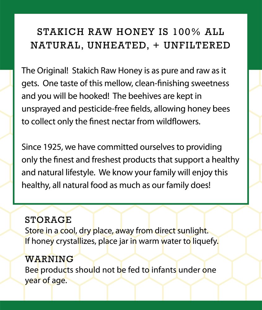 Stakich Raw Honey - Pure, Unprocessed, Unheated, Kosher - 5 Pound (80 Ounce)5