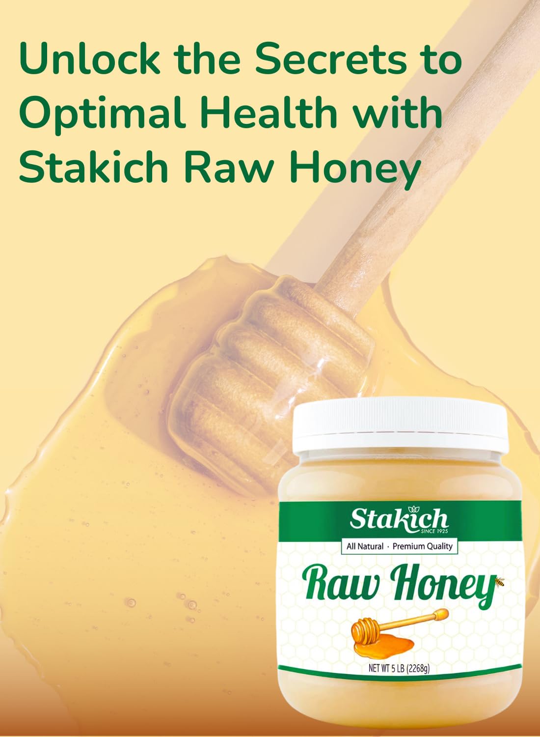Stakich Raw Honey - Pure, Unprocessed, Unheated, Kosher - 5 Pound (80 Ounce)7