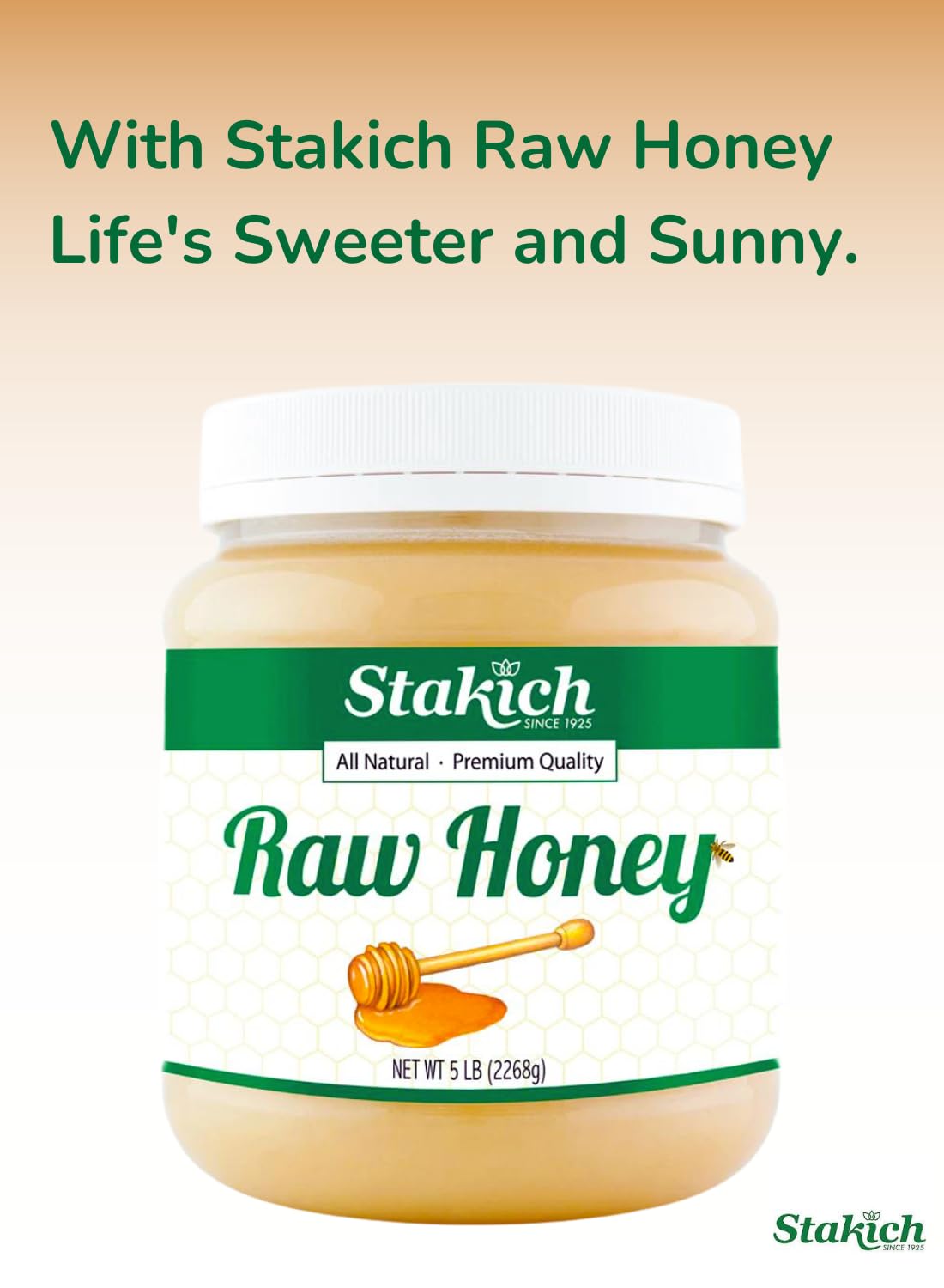 Stakich Raw Honey - Pure, Unprocessed, Unheated, Kosher - 5 Pound (80 Ounce)89