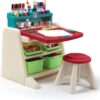 Step2 Flip & Doodle Easel Desk With Stool for Kids, 2 in 1 Activity Table, Art Easel for Toddlers, Ages 2+ Years Old, Easy Assembly