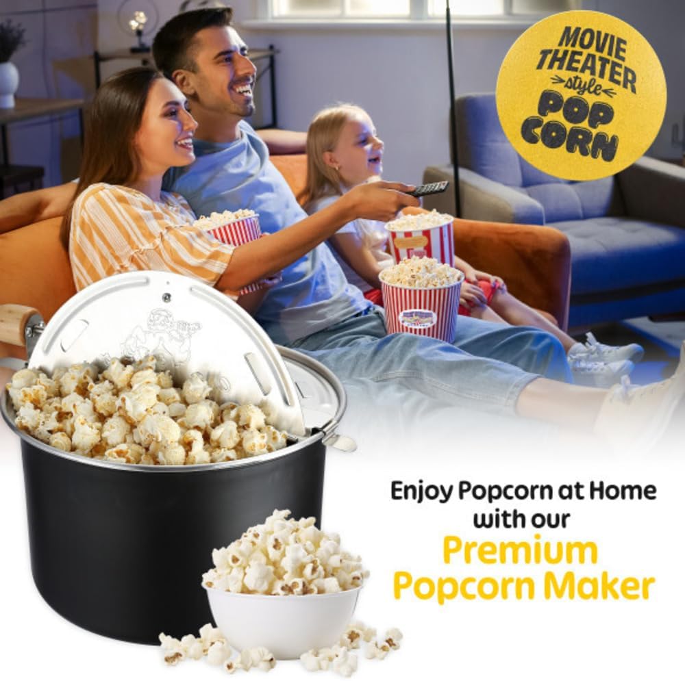 Stovetop Popcorn Maker – 6.5-Quart Popper Pan with Wooden Crank Handle and Internal Kernel Stirrer by Great Northern Popcorn (Black)4