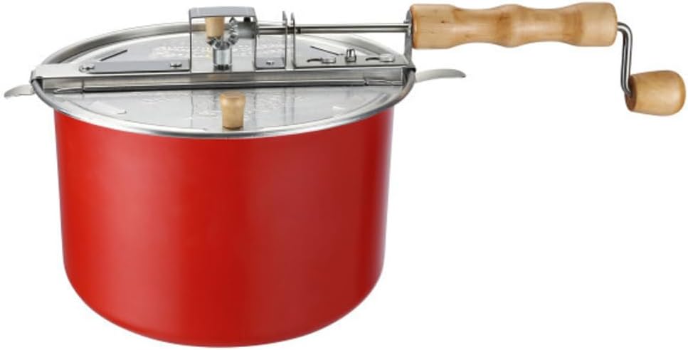 Stovetop Popcorn Maker – 6.5-Quart Popper Pan with Wooden Crank Handle and Internal Kernel Stirrer by Great Northern Popcorn (Red)9
