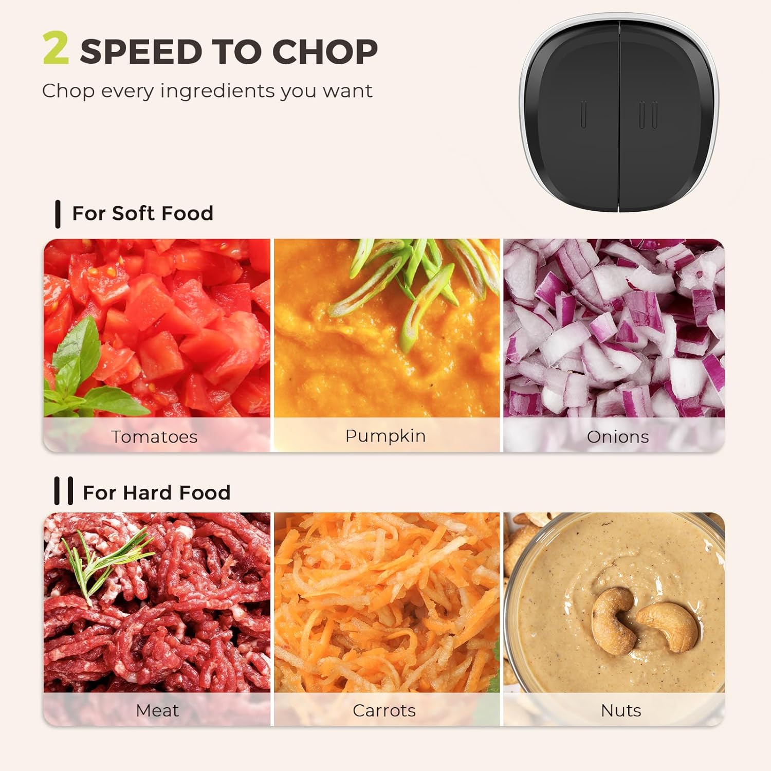 Syvio Food Processors with 2 Bowls, Meat Grinder 4 Bi-Level Blades, Mini Electric Food Chopper 450W, for Baby Food, Meat, Onion, Vegetables, 2 Speed, 8 Cup and 8 Cup5