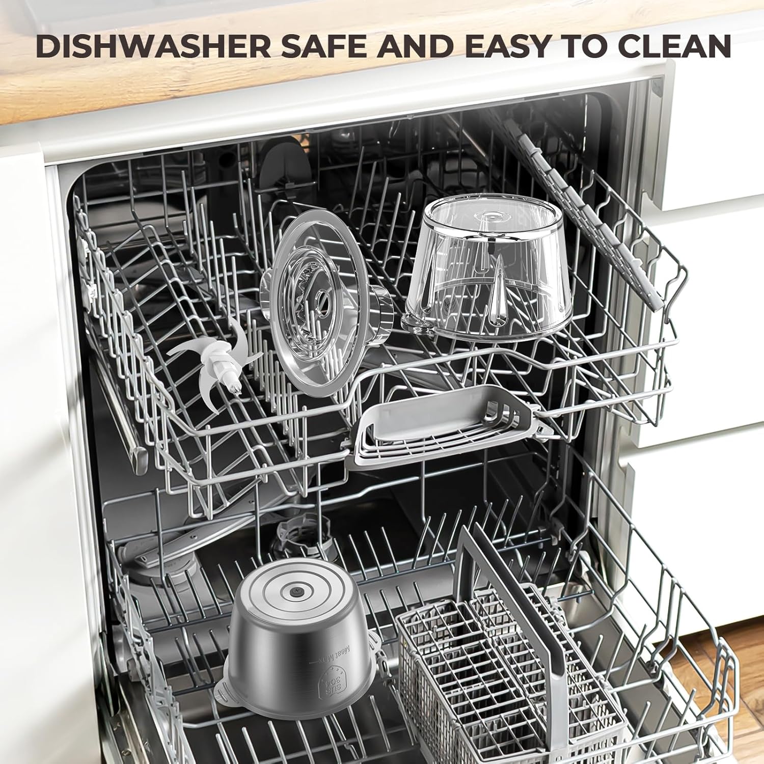 Syvio Food Processors with 2 Bowls, Meat Grinder 4 Bi-Level Blades, Mini Electric Food Chopper 450W, for Baby Food, Meat, Onion, Vegetables, 2 Speed, 8 Cup and 8 Cup9