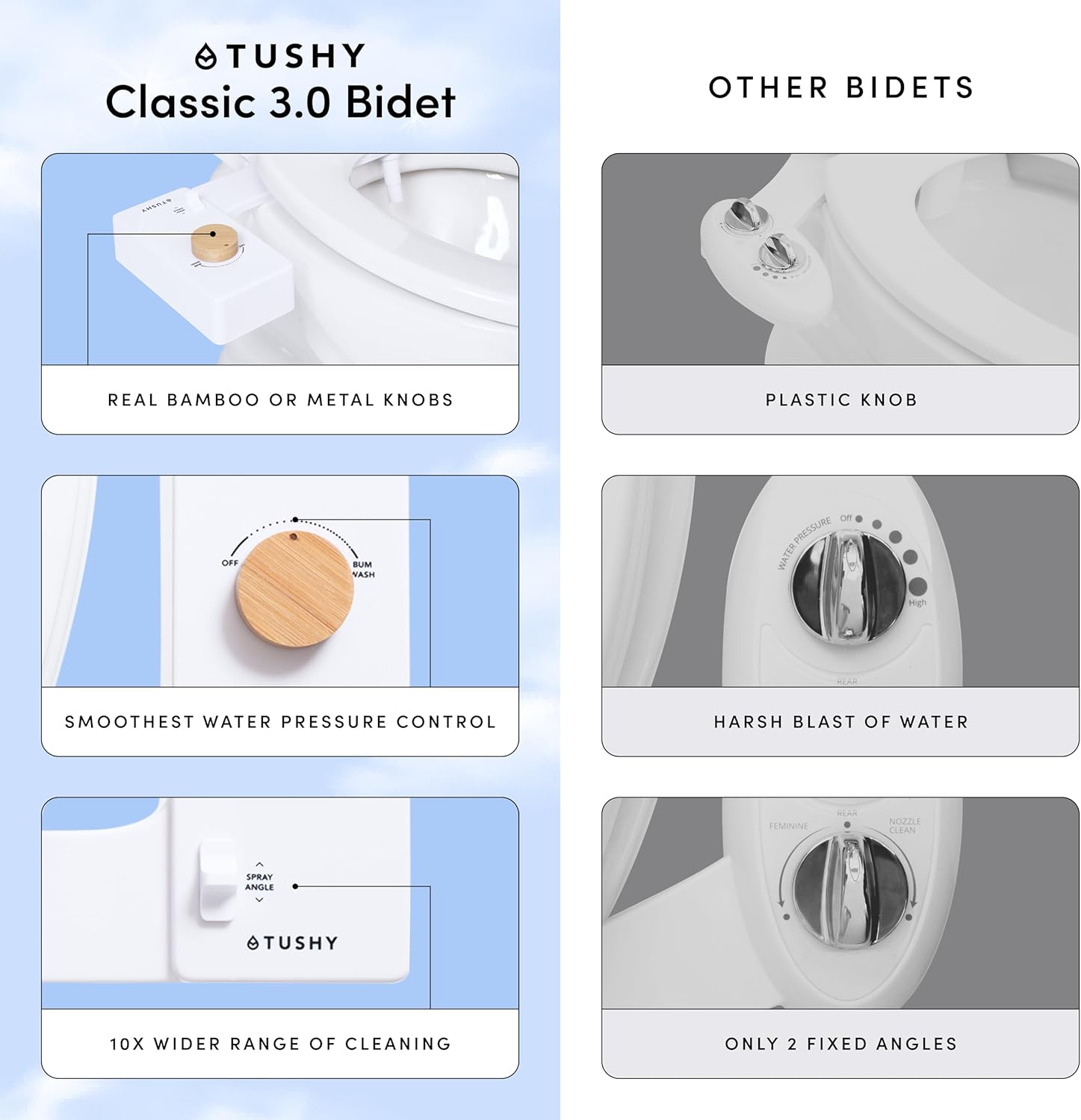 TUSHY Classic 3.0 Bidet Toilet Seat Attachment - A Non-Electric Self Cleaning Water Sprayer with Adjustable Water Pressure Nozzle, Angle Control & Easy Home Installation (1, White Bamboo)4