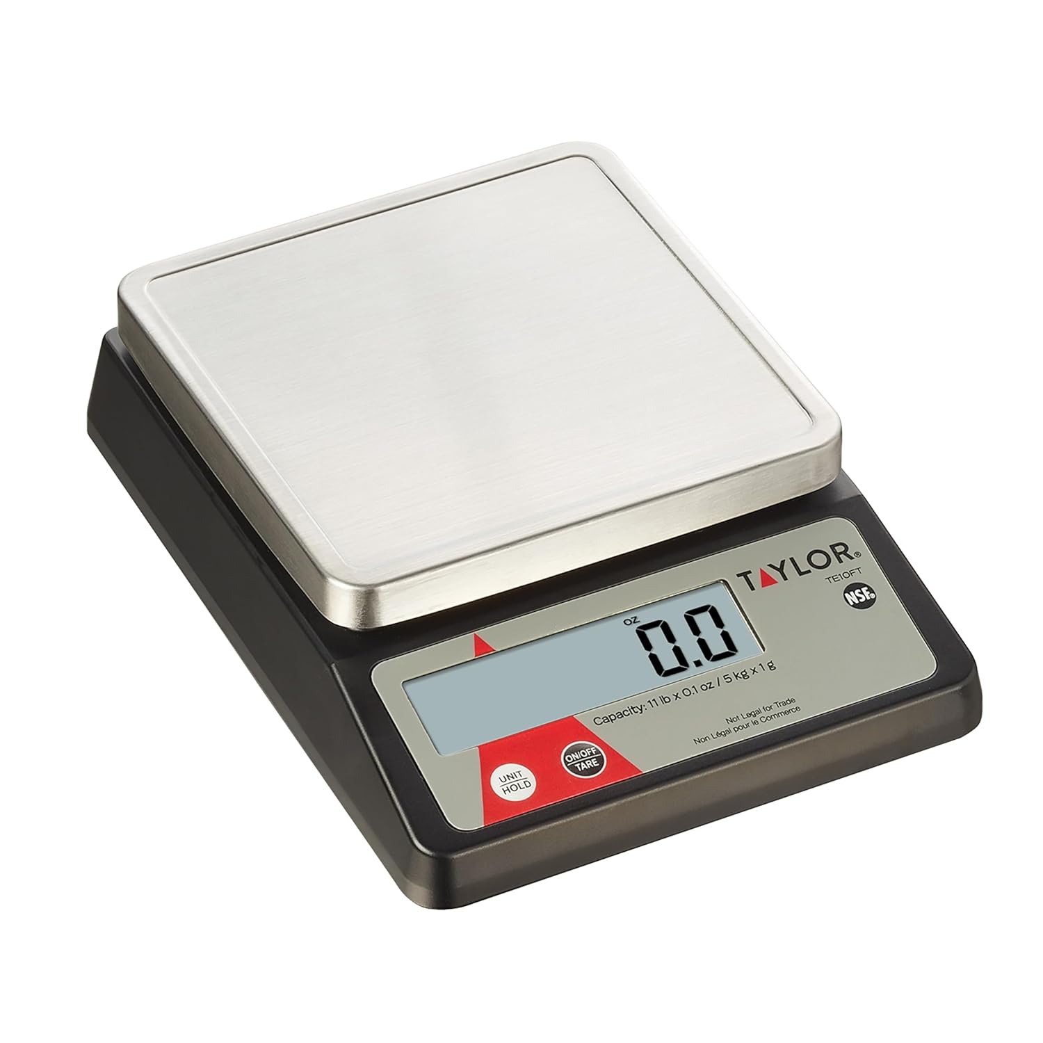 Taylor TE10FT 11-Pound Commercial Digital Portion Control Scale, 11 lb (5 kg) in 0.1 oz (1 g) Food and Cooking Scale, Tare and Hold Function, NSF, Stainless Steel Platform Taylor TE10FT 11-Pound Commercial Digital Portion Control Scale, 11 lb (5 kg) in 0.1 oz (1 g) Food and Cooking Scale, Tare and Hold Function, NSF, Stainless Steel Platform