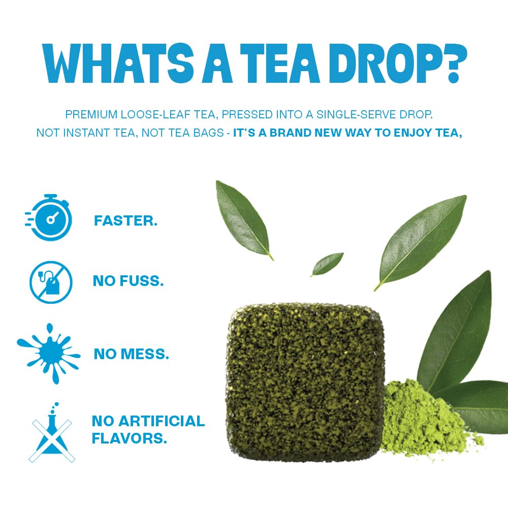 Tea Drops Sampler Box 25 Count Organic Dissolvable Loose Leaf Tea Iced or Hot Naturally Sweetened Organic Chai, Rose Earl Grey, Citrus Ginger, Peppermint, Matcha 25 Servings - 5 Per Flavor1