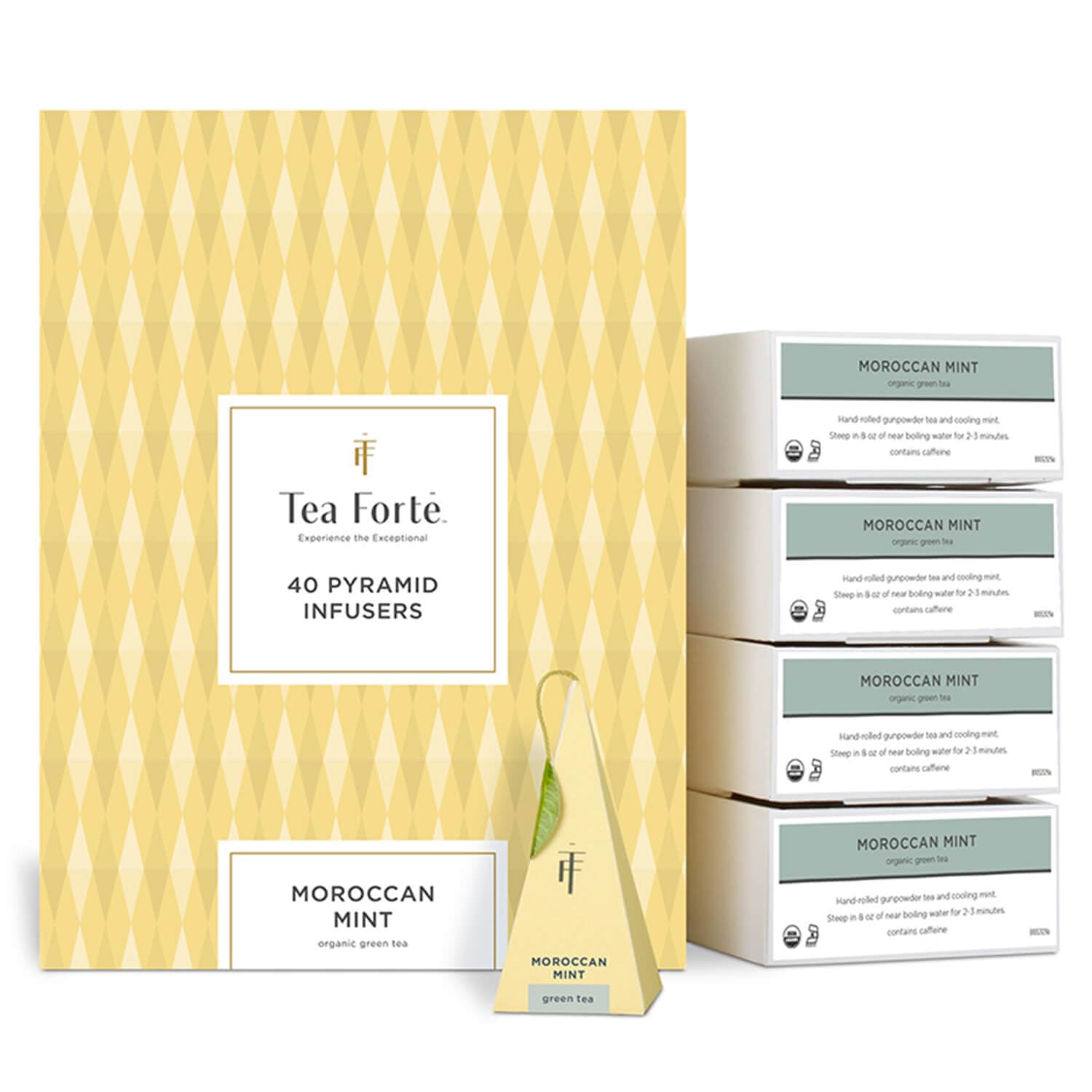 Tea Forte Moroccan Mint Tea Event Box, Bulk Pack of 40 Pyramid Infuser Tea Sachets for All Occasions Tea Forte Moroccan Mint Tea Event Box, Bulk Pack of 40 Pyramid Infuser Tea Sachets for All Occasions