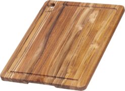 Teakhaus Marine Cutting Board with Juice Groove - Medium Rectangle Cutting Board with Corner Hole - Reversible Teak Edge Grain Wood - Knife Friendly - FSC Certified