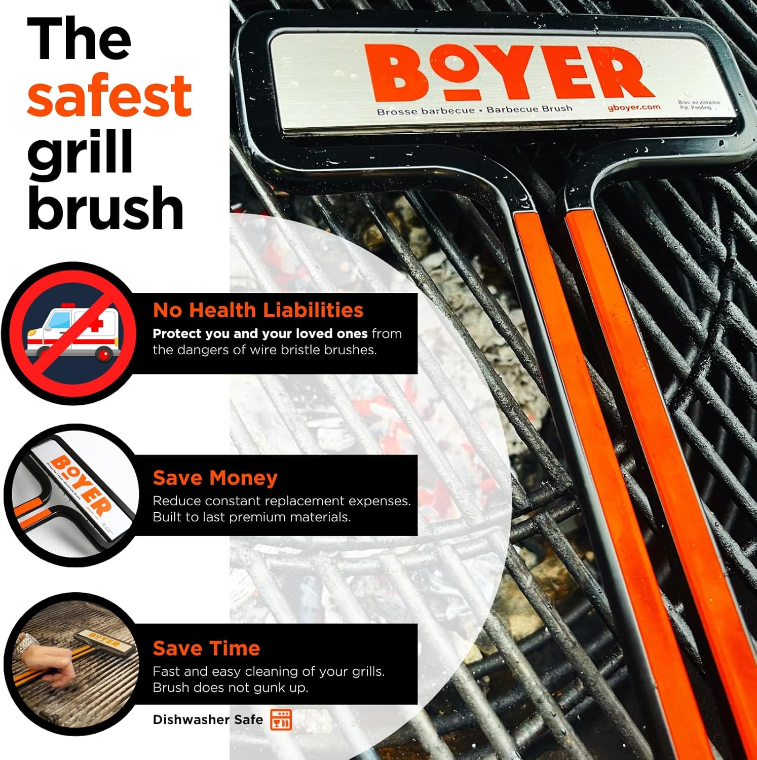 The Boyer Brush™ - The Safest Grill Brush, Wire-Bristle Free, All-Metal Construction, Cast Aluminum Body, Stainless Steel Wire Spring Coil, Fire Resistant7