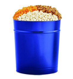 The Popcorn Factory Popcorn Gift Tin, Simply Blue, 3.5 Gallons (Robust Cheddar, White Cheddar, Caramel), Popcorn Lovers, Snack Gifts, Movie Night Snacks