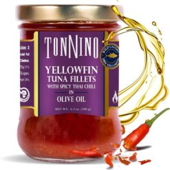 Tonnino Yellowfin Tuna in Olive Oil with Spicy Thai Chili 6.3oz - 6-Pack: Omega-3, High Protein, Gluten-Free, Ready-to-Eat Tuna Packets for Tuna Salad, Tuna Fish Alternative to Salmon, tuna fish