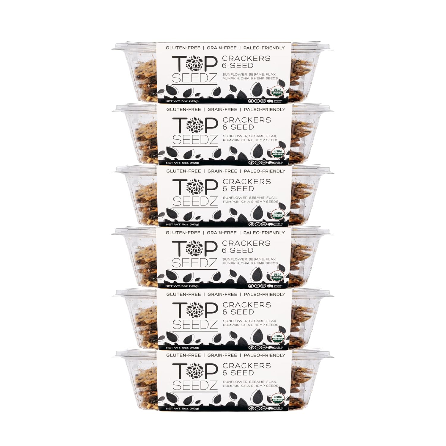 Top Seedz Certified Organic Gluten Free 6 Seed Crackers 6-Pack 5 Ounces Healthy Vegan Crackers with Plant Based Protein Made of Sunflower, Flax, Sesame and Pumpkin Seed Top Seedz Certified Organic Gluten Free 6 Seed Crackers | 6-Pack | 5 Ounces | Healthy Vegan Crackers with Plant Based Protein | Made of Sunflower, Flax, Sesame and Pumpkin Seed