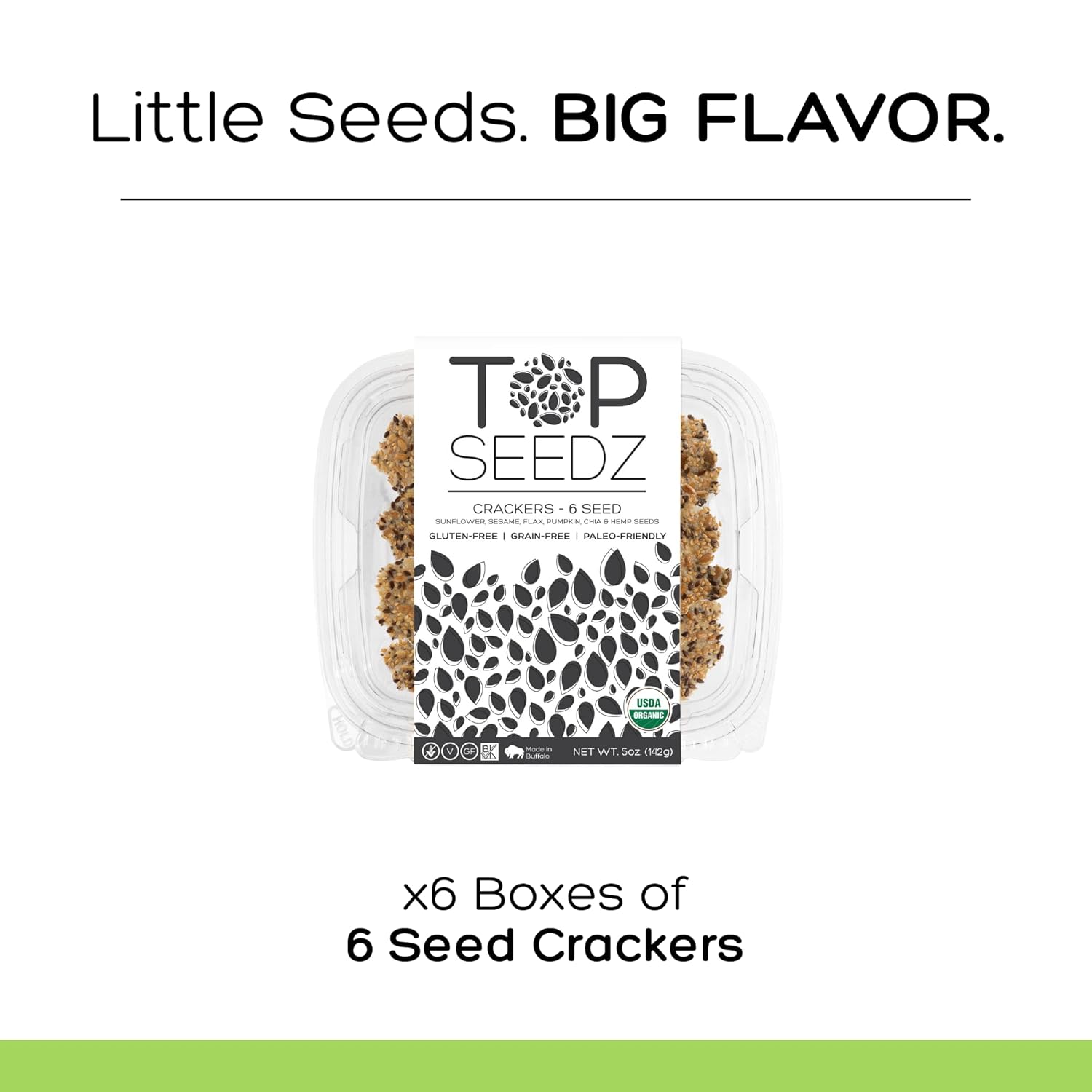 Top Seedz Certified Organic Gluten Free 6 Seed Crackers 6-Pack 5 Ounces Healthy Vegan Crackers with Plant Based Protein Made of Sunflower, Flax, Sesame and Pumpkin Seed1