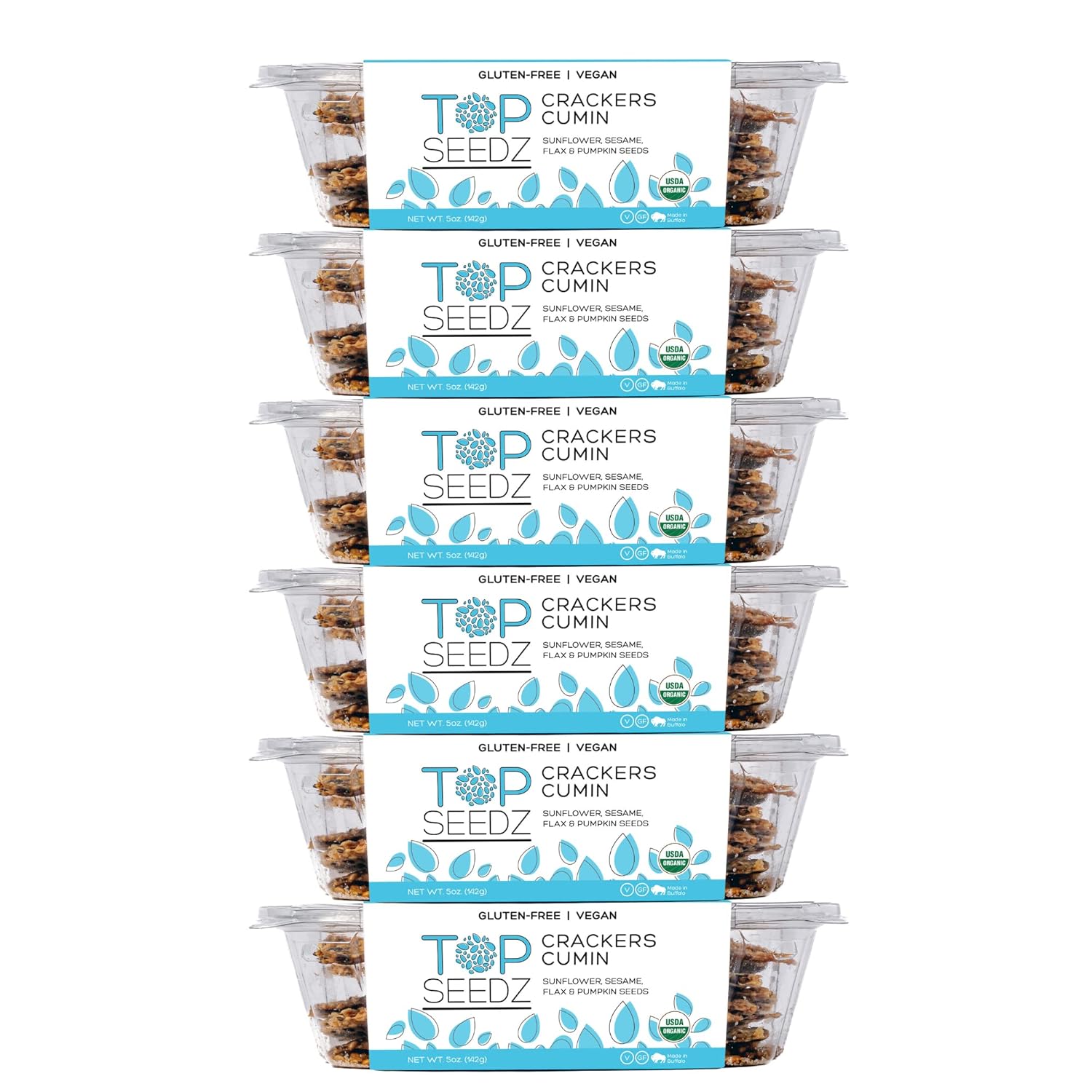 Top Seedz Certified Organic Gluten Free Cumin Seed Crackers 6-Pack 5 Ounces Healthy Vegan Crackers with Plant Based Protein Made of Sunflower, Flax, Sesame and Pumpkin Seed Top Seedz Certified Organic Gluten Free Cumin Seed Crackers | 6-Pack | 5 Ounces | Healthy Vegan Crackers with Plant Based Protein | Made of Sunflower, Flax, Sesame and Pumpkin Seed