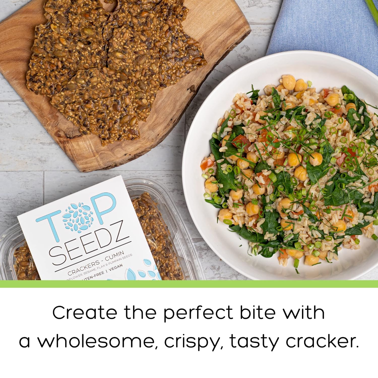 Top Seedz Certified Organic Gluten Free Cumin Seed Crackers 6-Pack 5 Ounces Healthy Vegan Crackers with Plant Based Protein Made of Sunflower, Flax, Sesame and Pumpkin Seed3