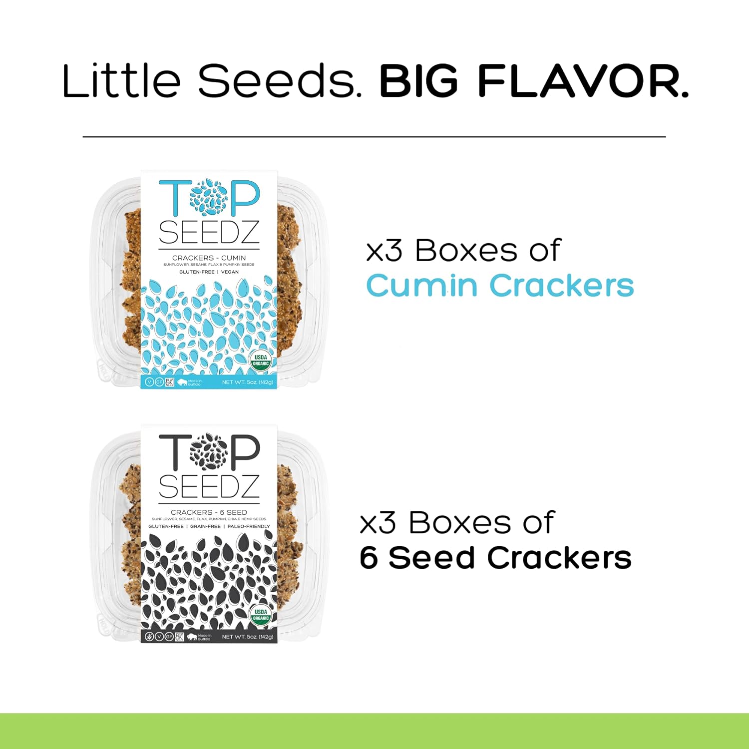Top Seedz Certified Organic Gluten Free Cumin and 6 Seed Crackers 6-Pack 5 Ounces Healthy Vegan Crackers with Plant Based Protein Made of Sunflower, Flax, Sesame and Pumpkin Seed1