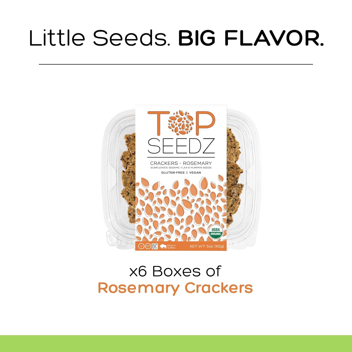 Top Seedz Certified Organic Gluten Free Rosemary Seed Crackers 6-Pack 5 Ounces Healthy Vegan Crackers with Plant Based Protein Made of Sunflower, Flax, Sesame and Pumpkin Seed1