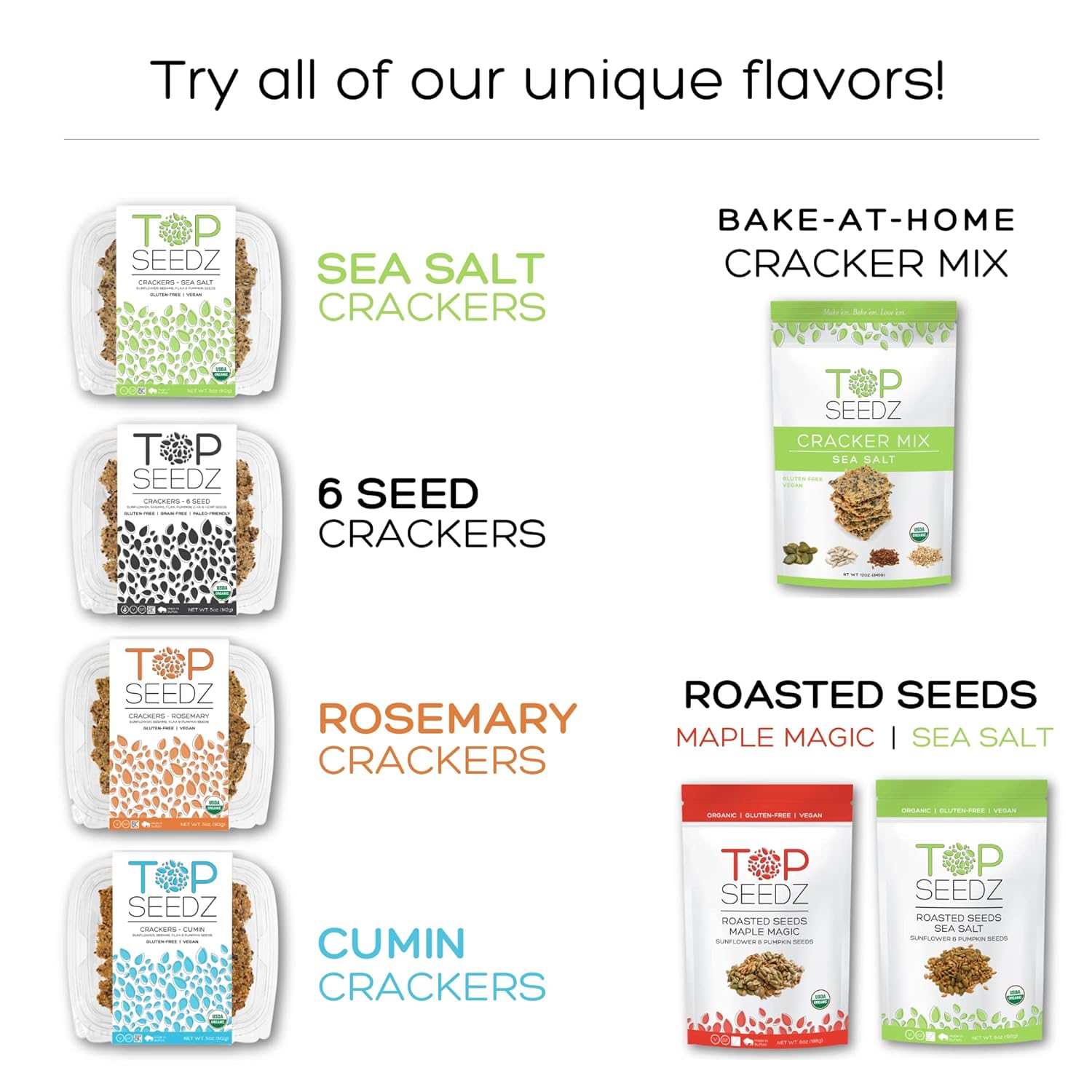 Top Seedz Certified Organic Gluten Free Rosemary Seed Crackers 6-Pack 5 Ounces Healthy Vegan Crackers with Plant Based Protein Made of Sunflower, Flax, Sesame and Pumpkin Seed7