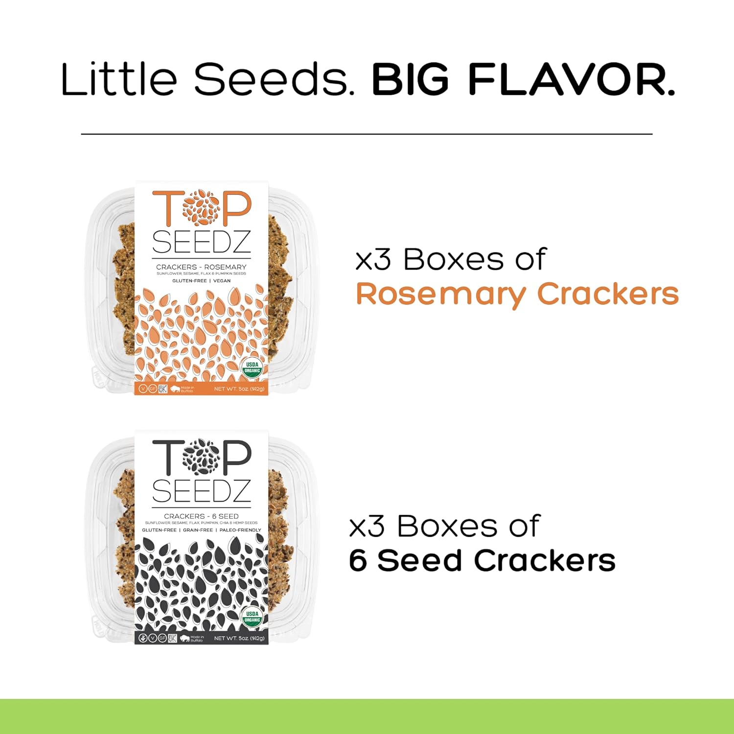 Top Seedz Certified Organic Gluten Free Rosemary and 6 Seed Crackers 6-Pack 5 Ounces Healthy Vegan Crackers with Plant Based Protein Made of Sunflower, Flax, Sesame and Pumpkin Seed1