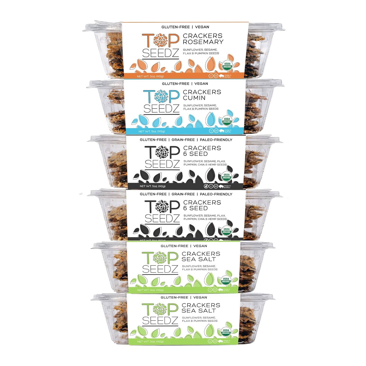 Top Seedz Certified Organic Gluten Free Savory Sensation Seed Crackers 6-Pack 5 Ounces Healthy Vegan Crackers with Plant Based Protein Made of Sunflower, Flax, Sesame and Pumpkin Seed Top Seedz Certified Organic Gluten Free Savory Sensation Seed Crackers | 6-Pack | 5 Ounces | Healthy Vegan Crackers with Plant Based Protein | Made of Sunflower, Flax, Sesame and Pumpkin Seed