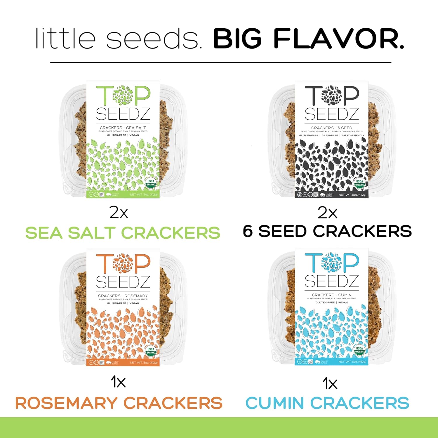 Top Seedz Certified Organic Gluten Free Savory Sensation Seed Crackers 6-Pack 5 Ounces Healthy Vegan Crackers with Plant Based Protein Made of Sunflower, Flax, Sesame and Pumpkin Seed1